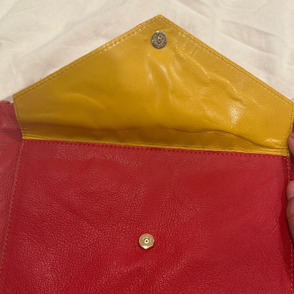 Clare V. Red Leather Clutch w/ Tabs - Yellow Interior - Picture 6 of 8